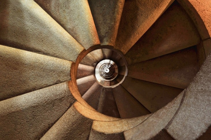 photo looking down spiral staircase