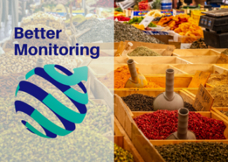 Photo of spice market with Better Monitoring logo overlaid